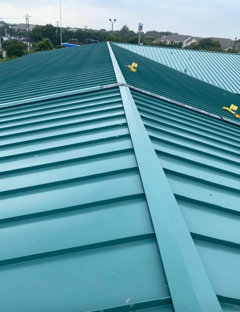 Green commercial metal roof ridge and valley for Metal Roof Repair in Fort Lee